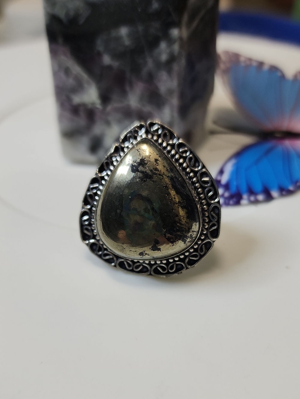 Teardrop Metallic Pyrite Stone Ring